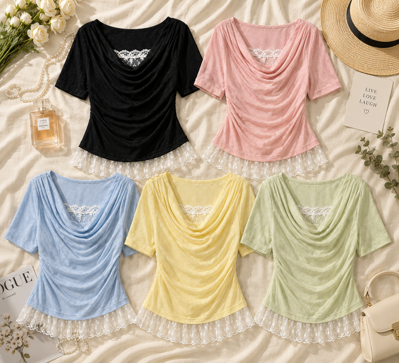 Cowl Neck Lace Illusion Top