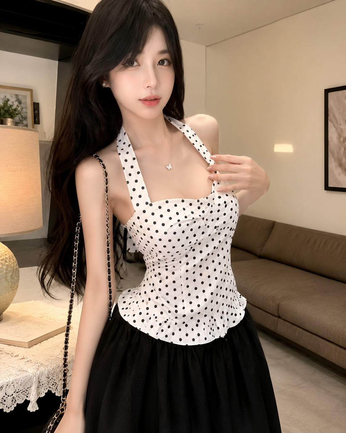 Retro Halter Neck Polka Dot Corset Top