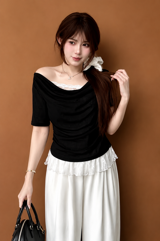 Cowl Neck Lace Illusion Top