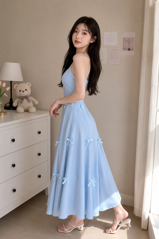 Ribbon Bow Accent Paneled A-Line Cami Dress