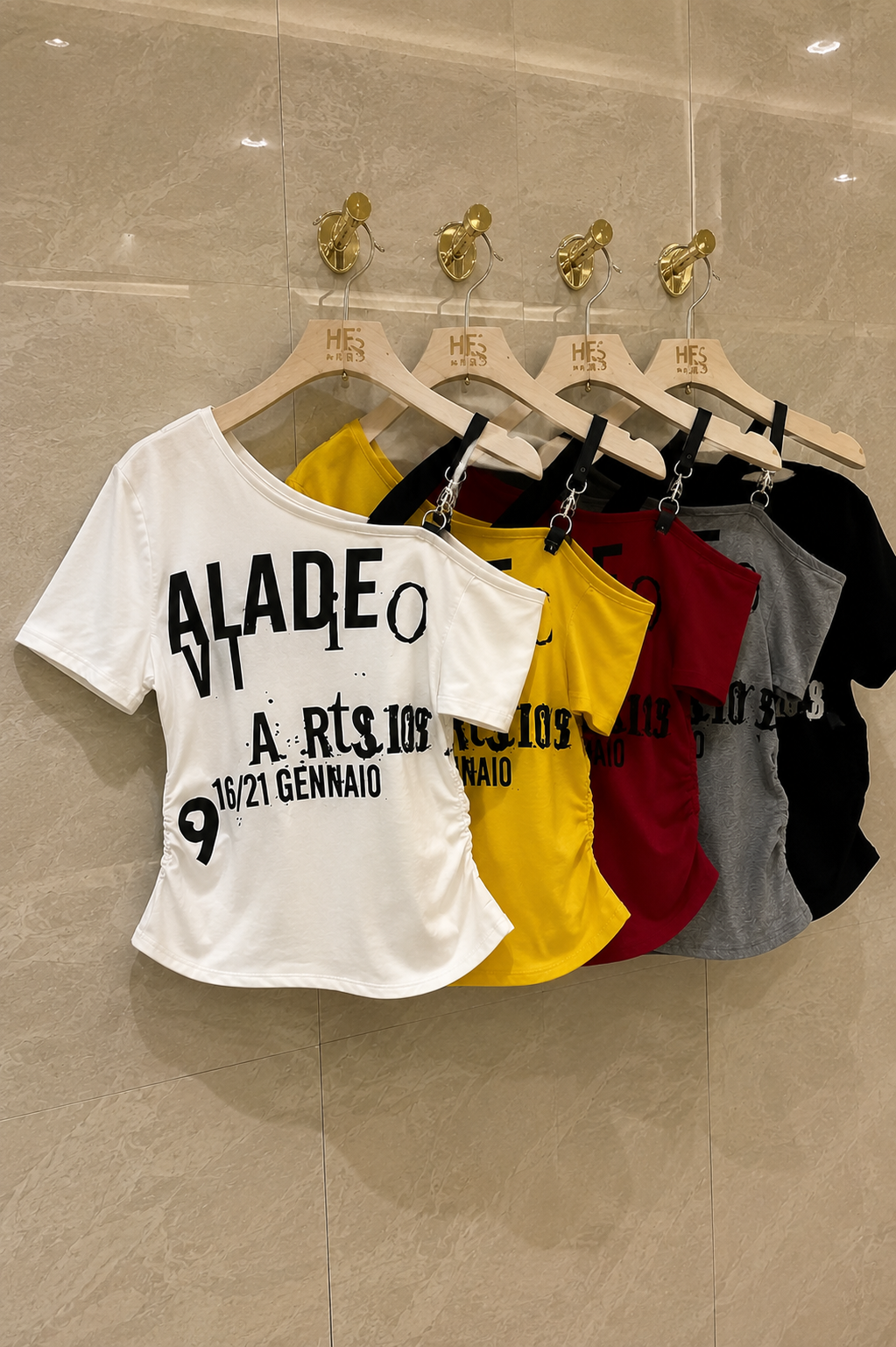 Metal Ring Buckle Cold-Shoulder Graphic Tee