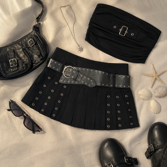 Belted Pleated Baddie Skirt