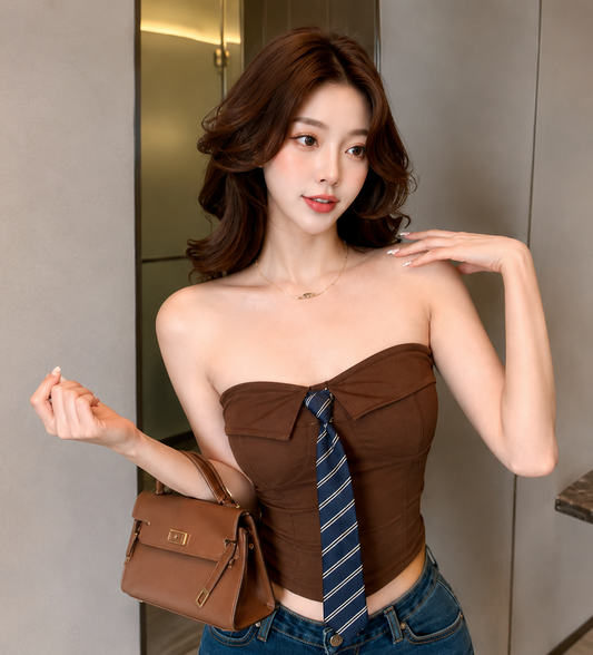 Preppy Tie-Detail Strapless Corset Top