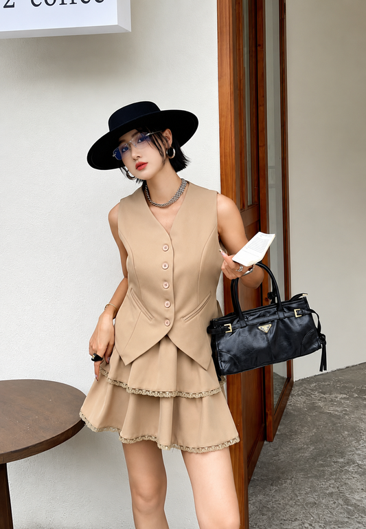 Tailored Waistcoat and Tiered Ruffle Skirt Set
