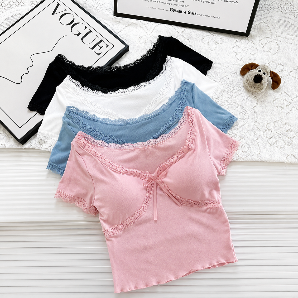 Lace Trim Bow Crop Top
