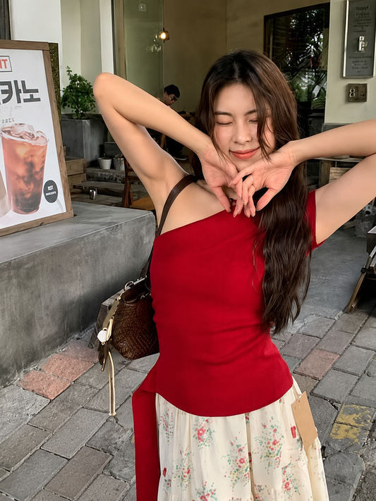Asymmetrical One-Shoulder Knit Top