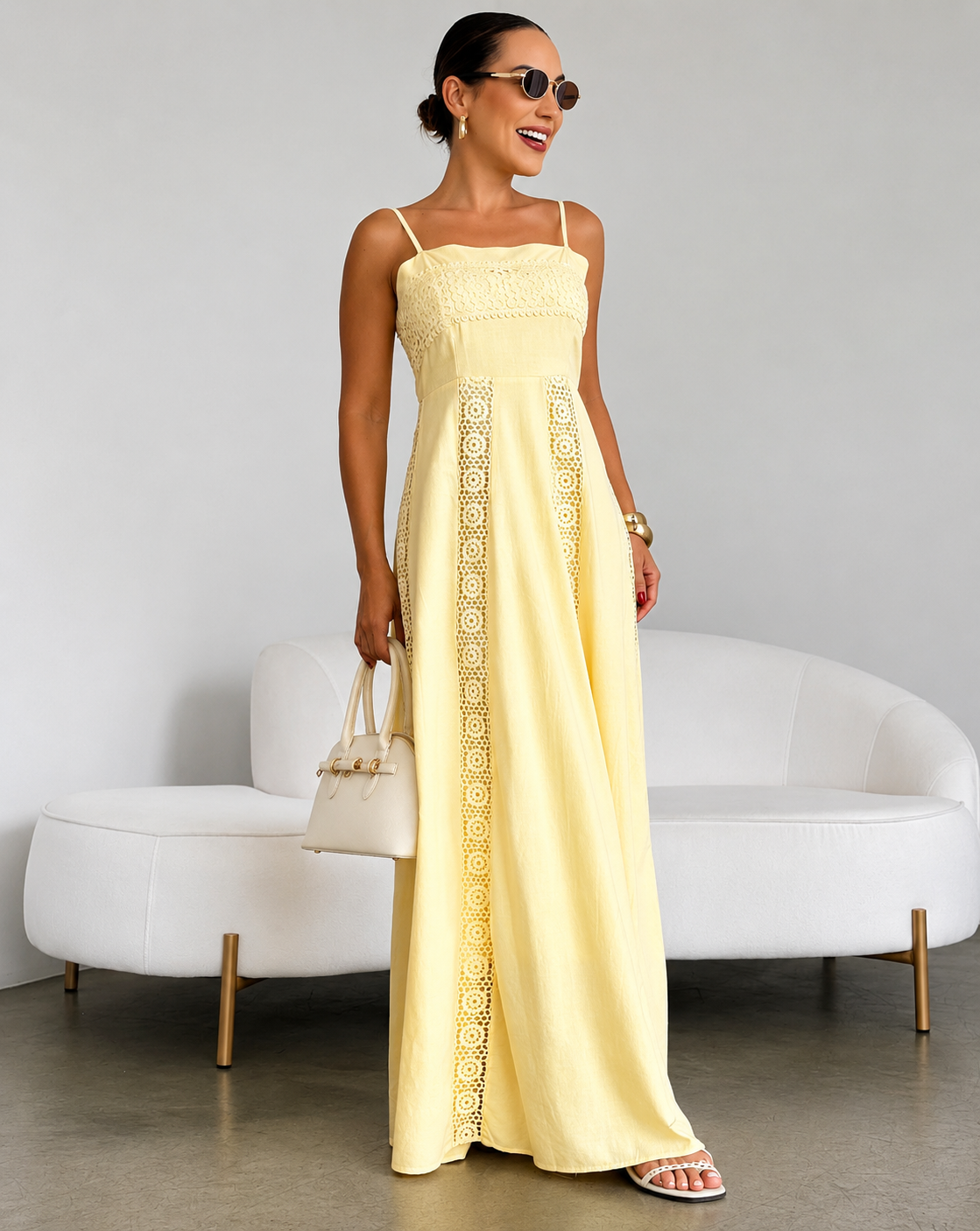 Crochet Lace Insert Cotton Maxi Dress