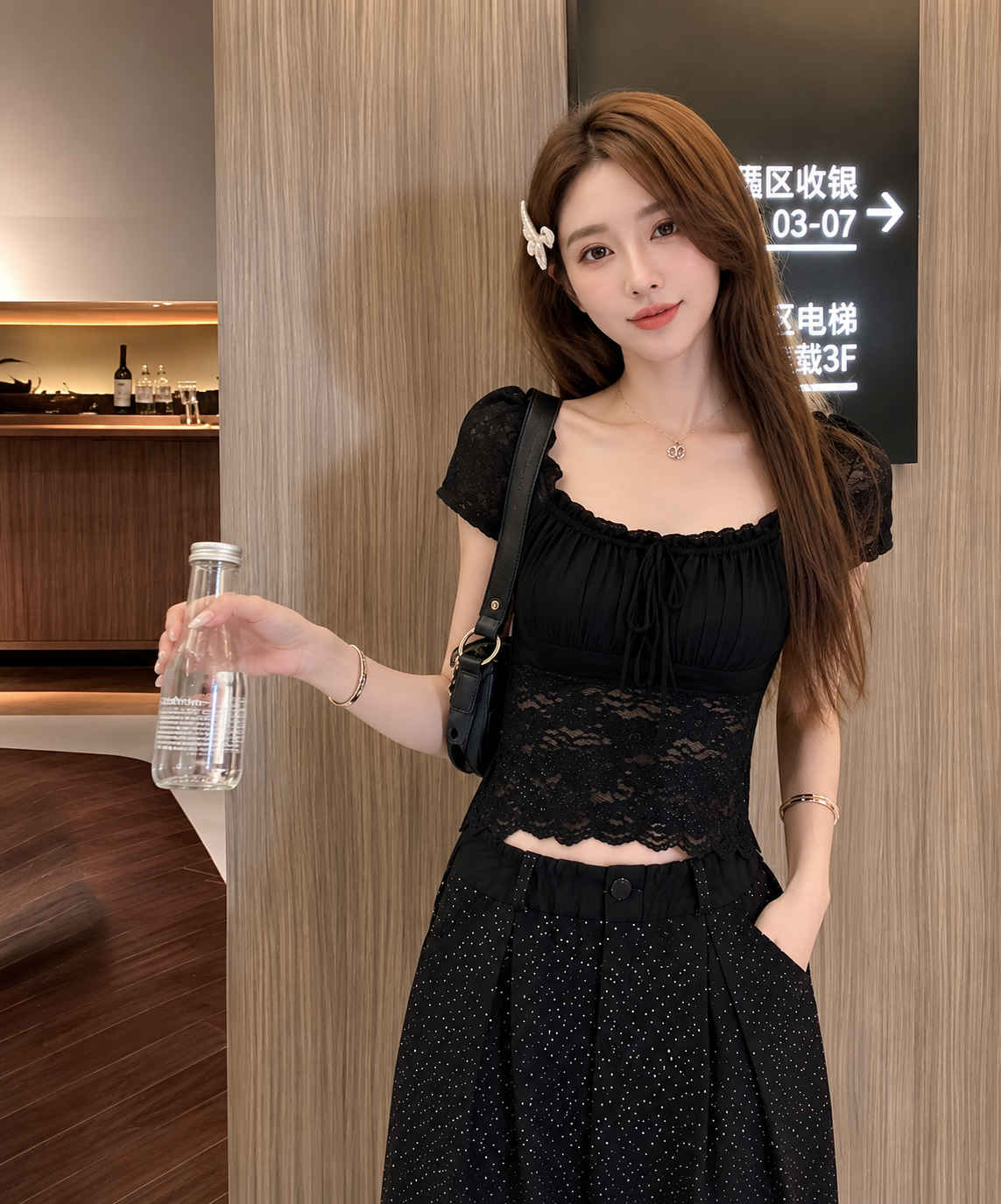 Ruched Lace Tie-Front Off-Shoulder Blouse
