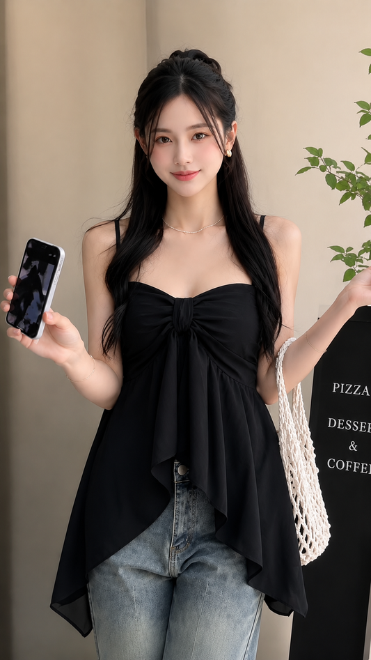 Convertible Tie-Front Asymmetric Cami Top