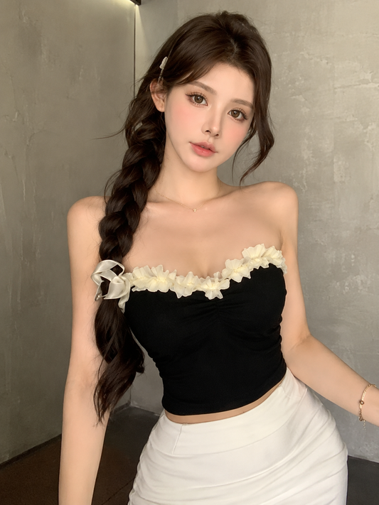 Ruffled Tulle Sweetheart Tube Top