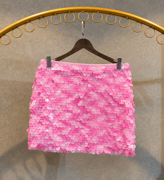 High-Waist Shell Sequin Mini Skirt