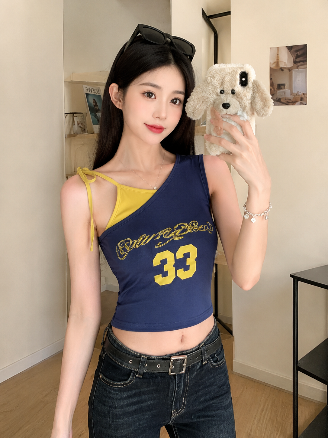 Asymmetrical Graphic Padded Tank Top