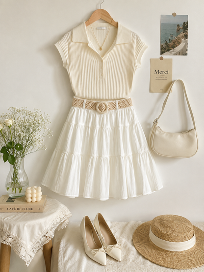 Belted Tiered A-Line Mini Skort
