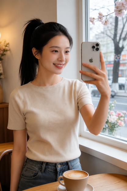 Short-Sleeve Rib-Knit Crewneck Sweater Tee