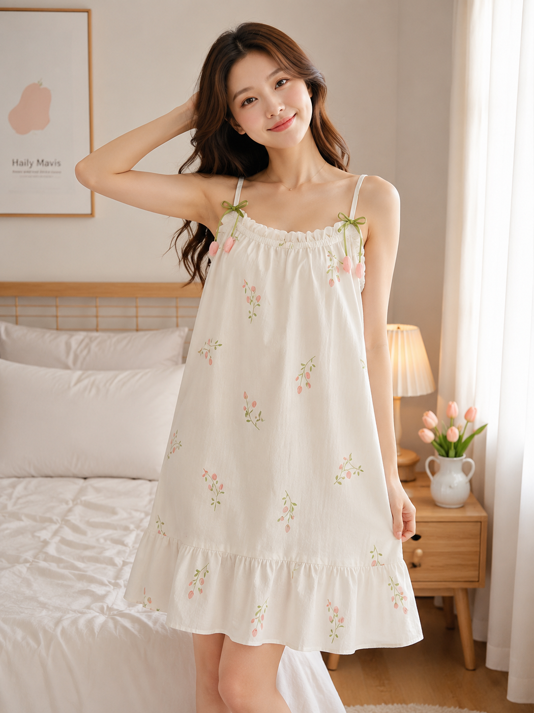 3D Tulip Ribbon Slip Padded Nightdress