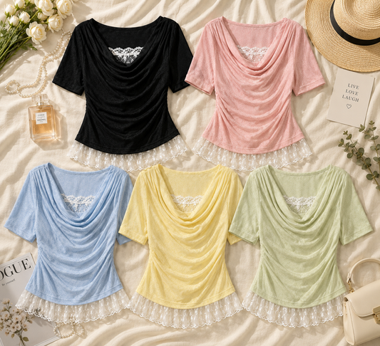 Cowl Neck Lace Illusion Top