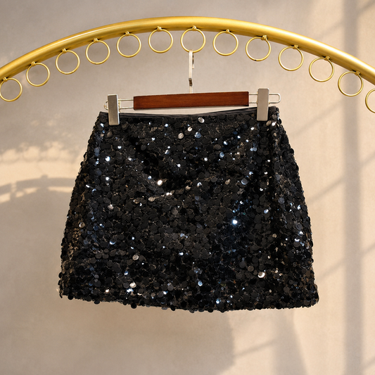 High-Waist Shell Sequin Mini Skirt