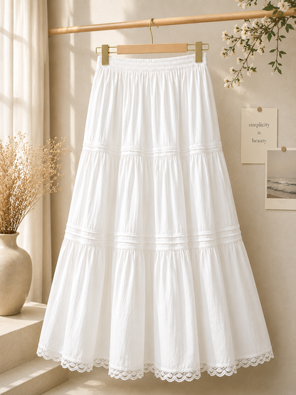 Lace-Trim Tiered Maxi Skirt