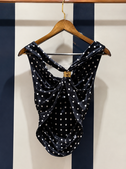 Polka Dot Cowl-Neck Ruched Top