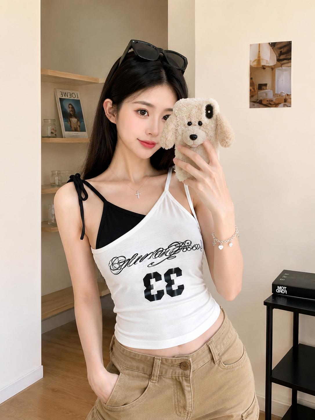 Asymmetrical Graphic Padded Tank Top