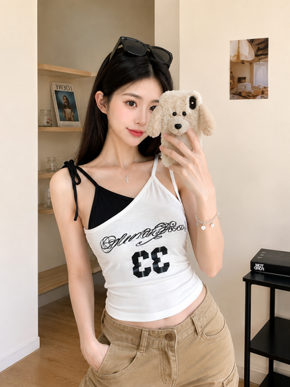 Asymmetrical Graphic Padded Tank Top