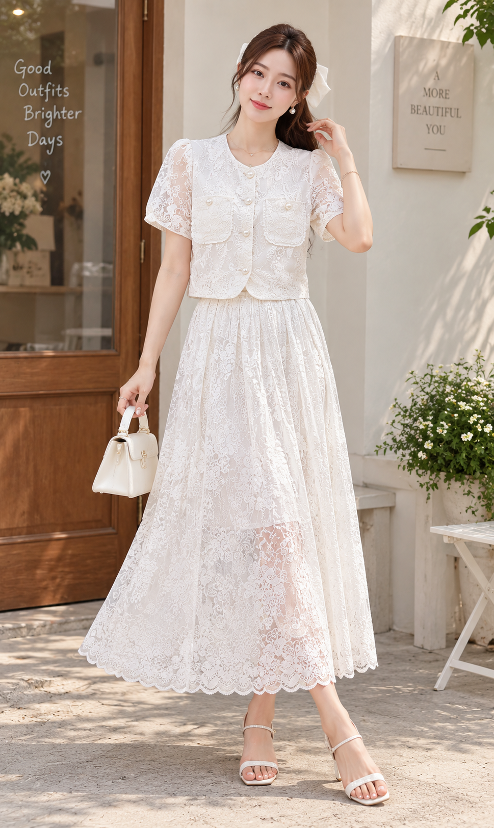 Floral Lace Cropped Jacket and Midi Skirt Co-ord Set