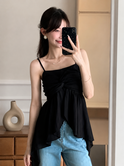 Twist-Front Asymmetric Cami Peplum Top