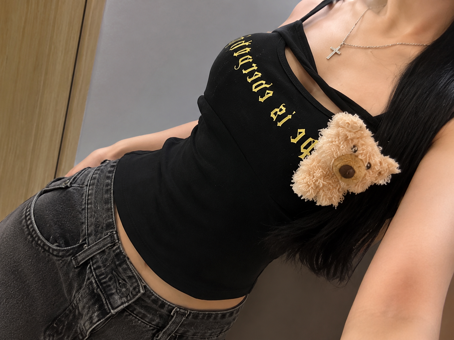 Plush Teddy Bear Accent Gothic Graphic Padded Top