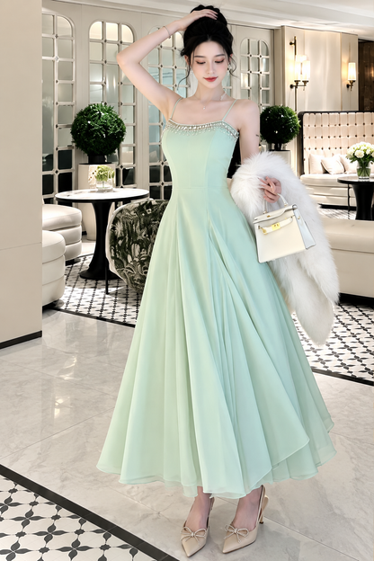 Crystal Beaded Sweetheart Chiffon Maxi Dress