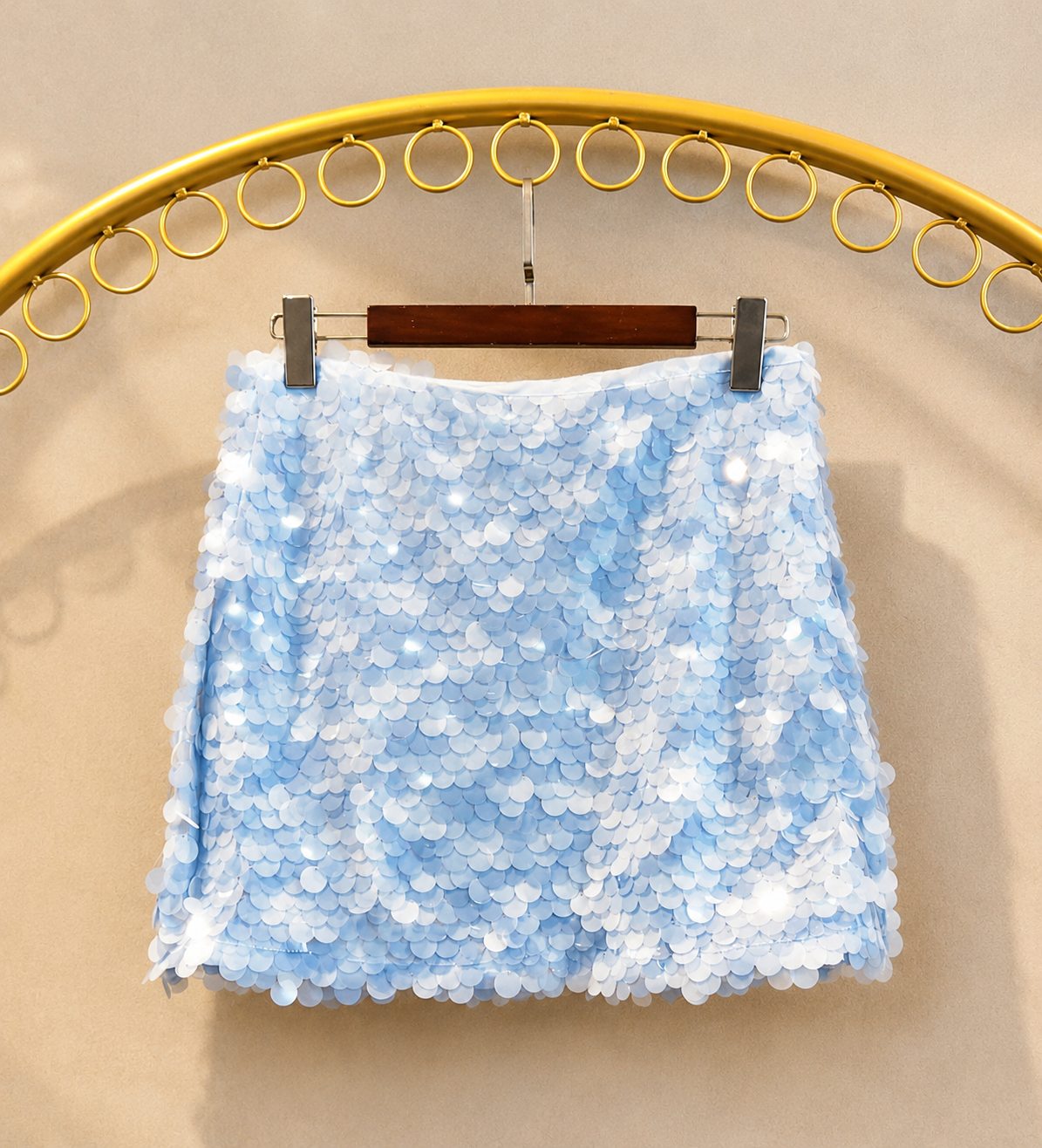 High-Waist Shell Sequin Mini Skirt