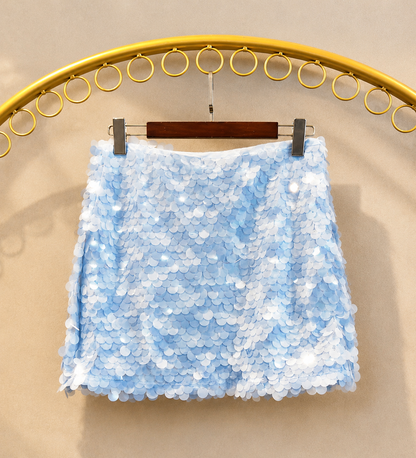 High-Waist Shell Sequin Mini Skirt
