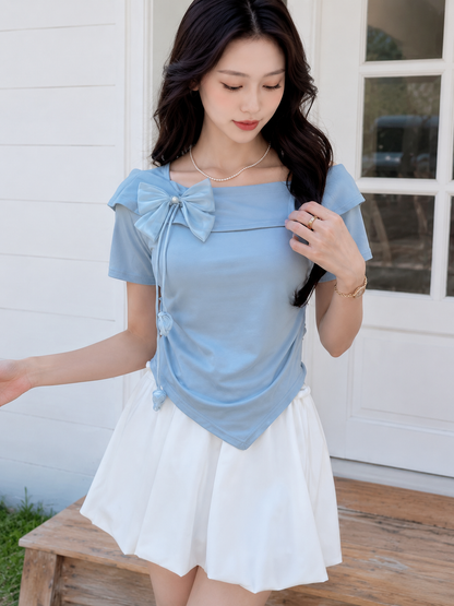 Portrait Collar Statement Bow Asymmetric Top