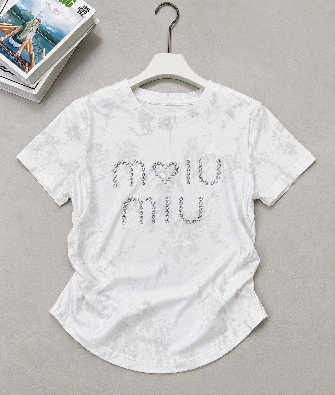 Studded Rhinestone Logo Tie-Dye Acid Wash Tee