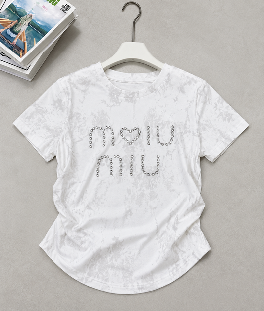 Studded Rhinestone Logo Tie-Dye Acid Wash Tee