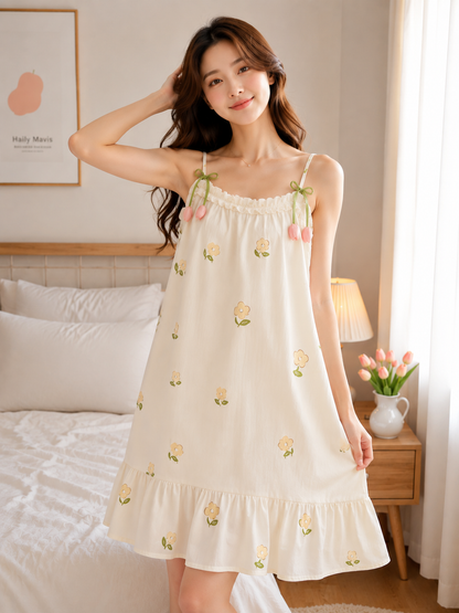 3D Tulip Ribbon Slip Padded Nightdress