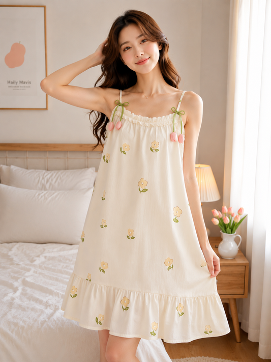 3D Tulip Ribbon Slip Padded Nightdress