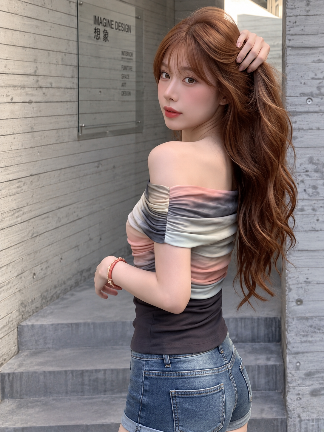 Watercolor Ombré Ruched Off-Shoulder Top