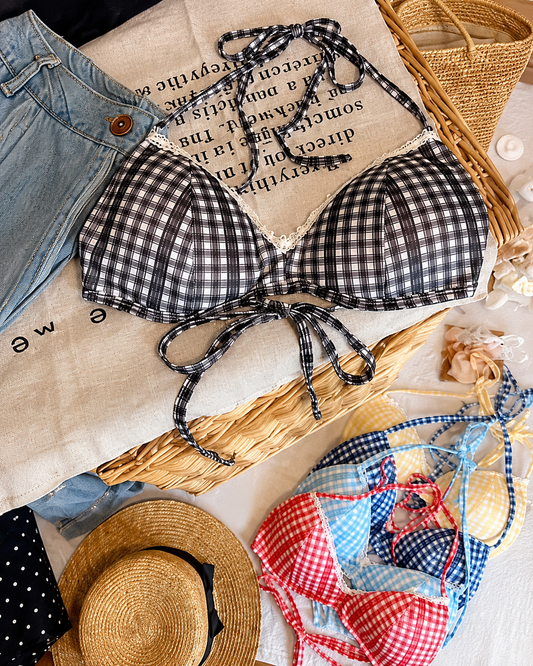 Gingham Lace-Trim Bralette Crop Top