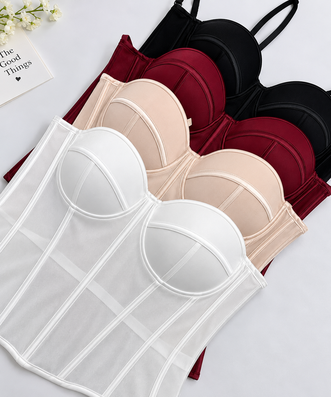 Mesh Boned Basque Bustier Corset Top