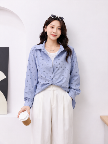Embroidered Mini Bow Twist-Front Top