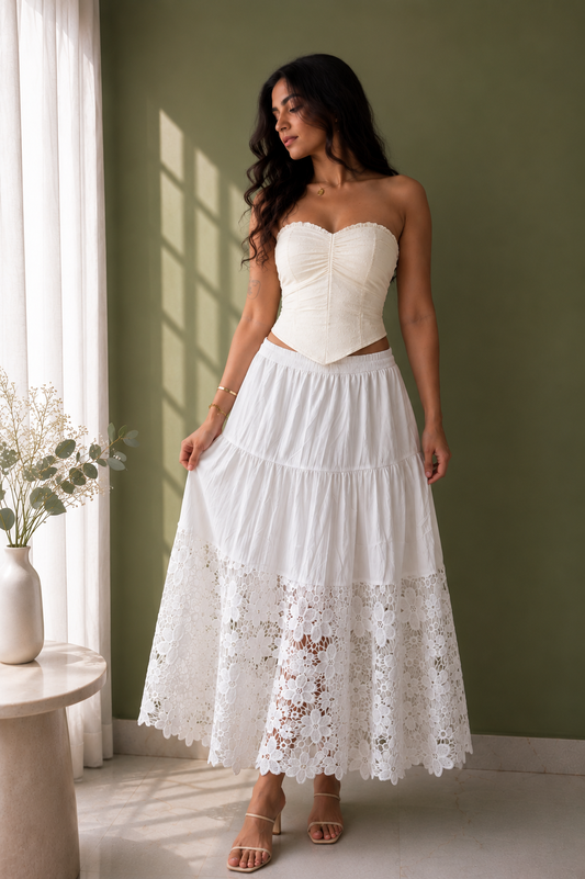 Tiered Floral Lace Maxi Skirt