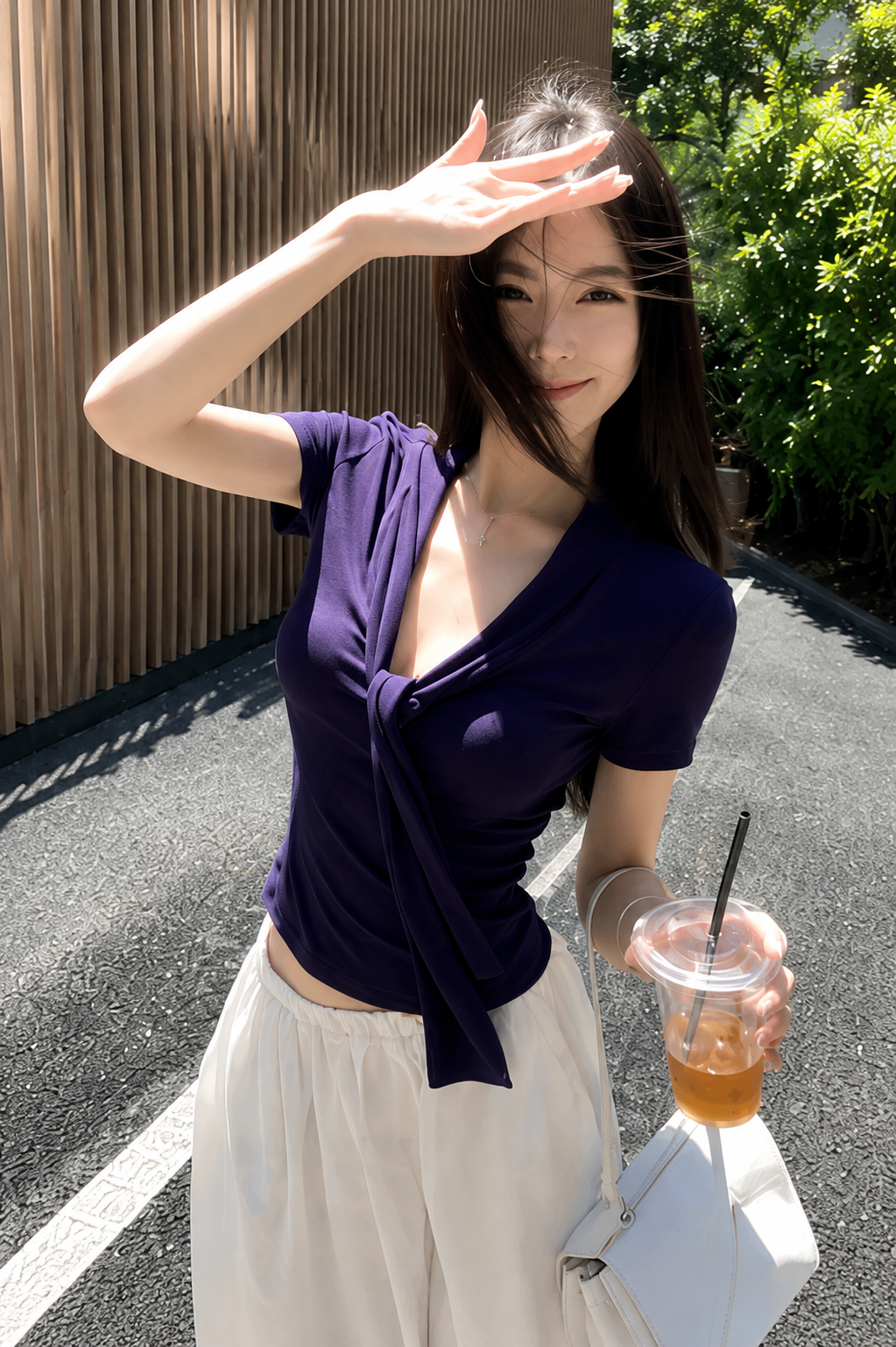 Ribbed V-Neck Tie-Front Top