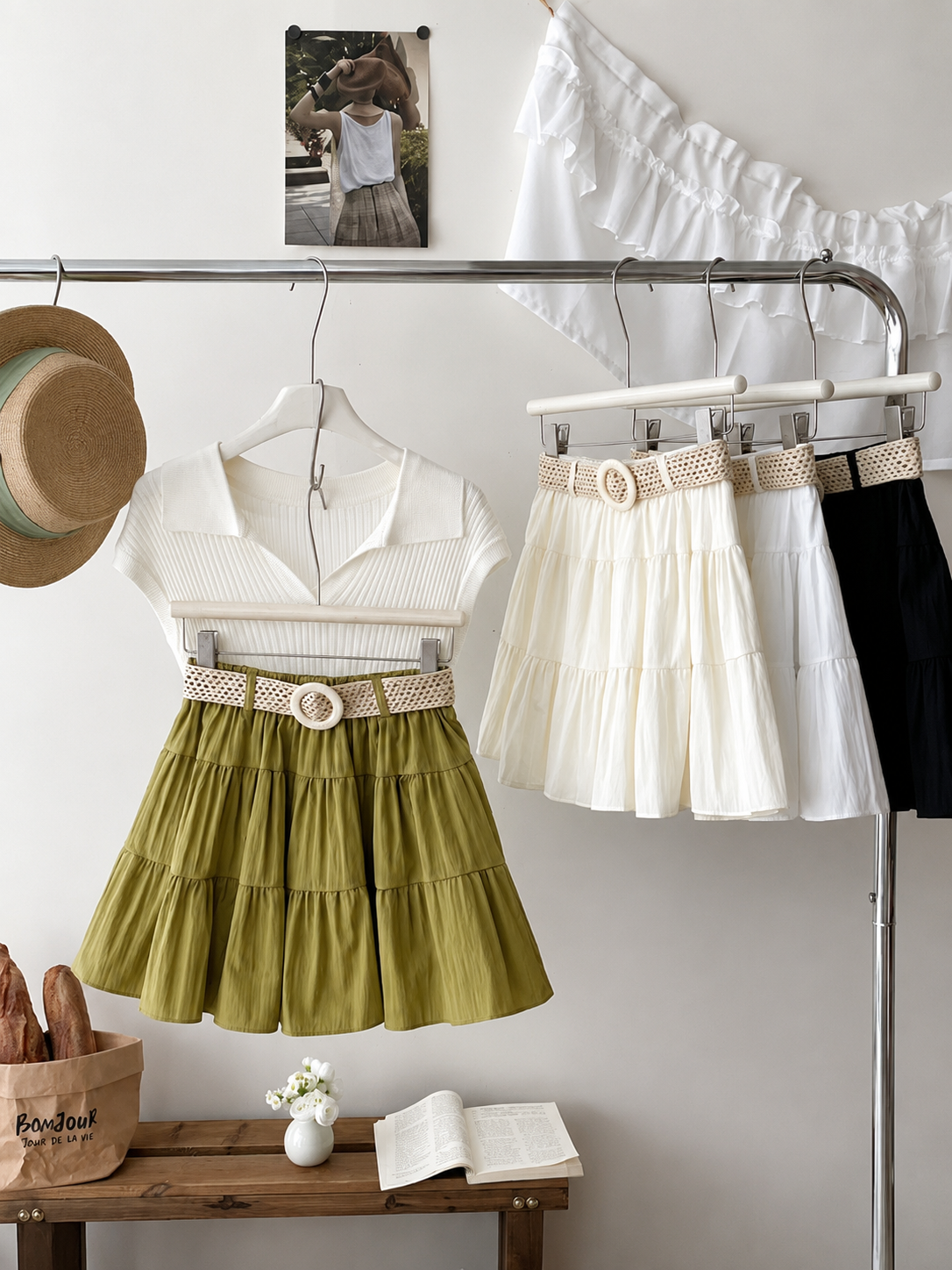 Belted Tiered A-Line Mini Skort