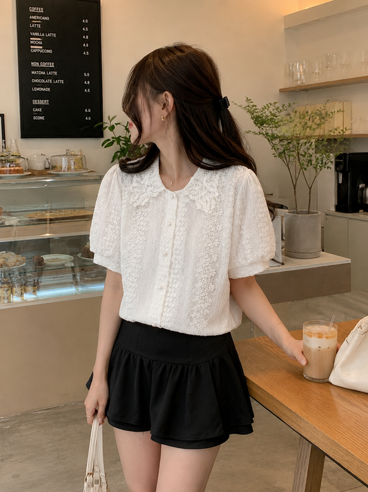 Statement Collar Floral Lace Shirt