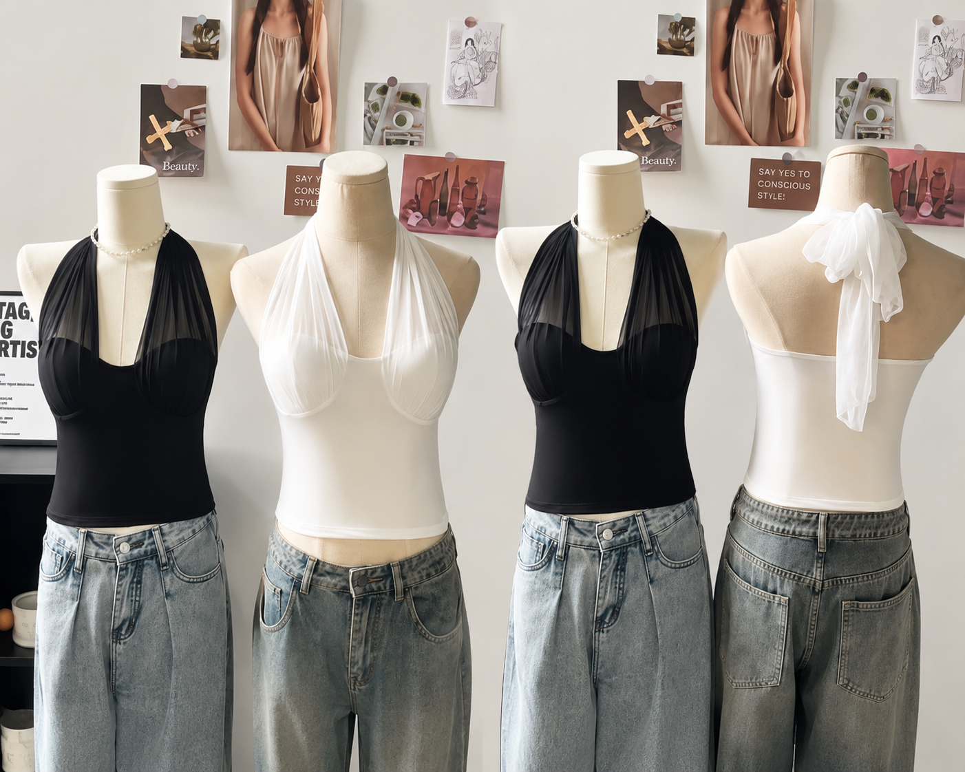 Sheer Mesh Draped Halter Padded Top