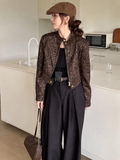 Cropped Leopard Print Moto Jacket