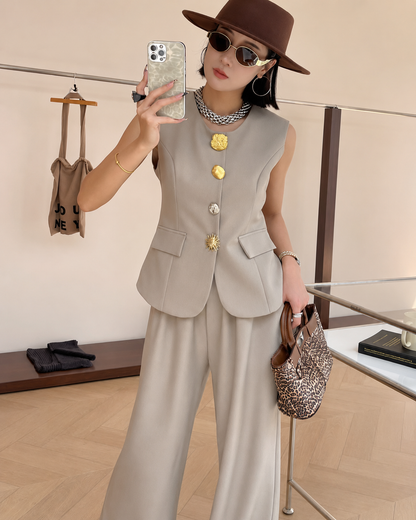 Statement Button Tailored Waistcoat and Trousers Set