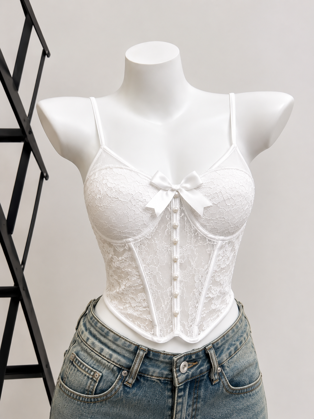 Faux-Button Lace Corset Camisole Padded Top