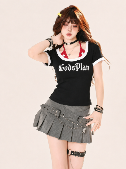 "GodsPlan" Star Halter-Layered Gothic Ringer Baby Tee