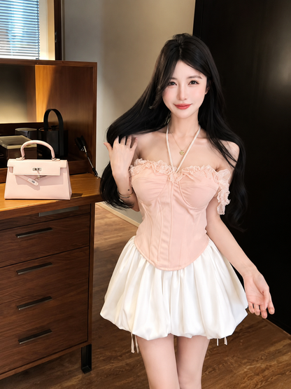 Lace-Trim Ruffled Corset Top